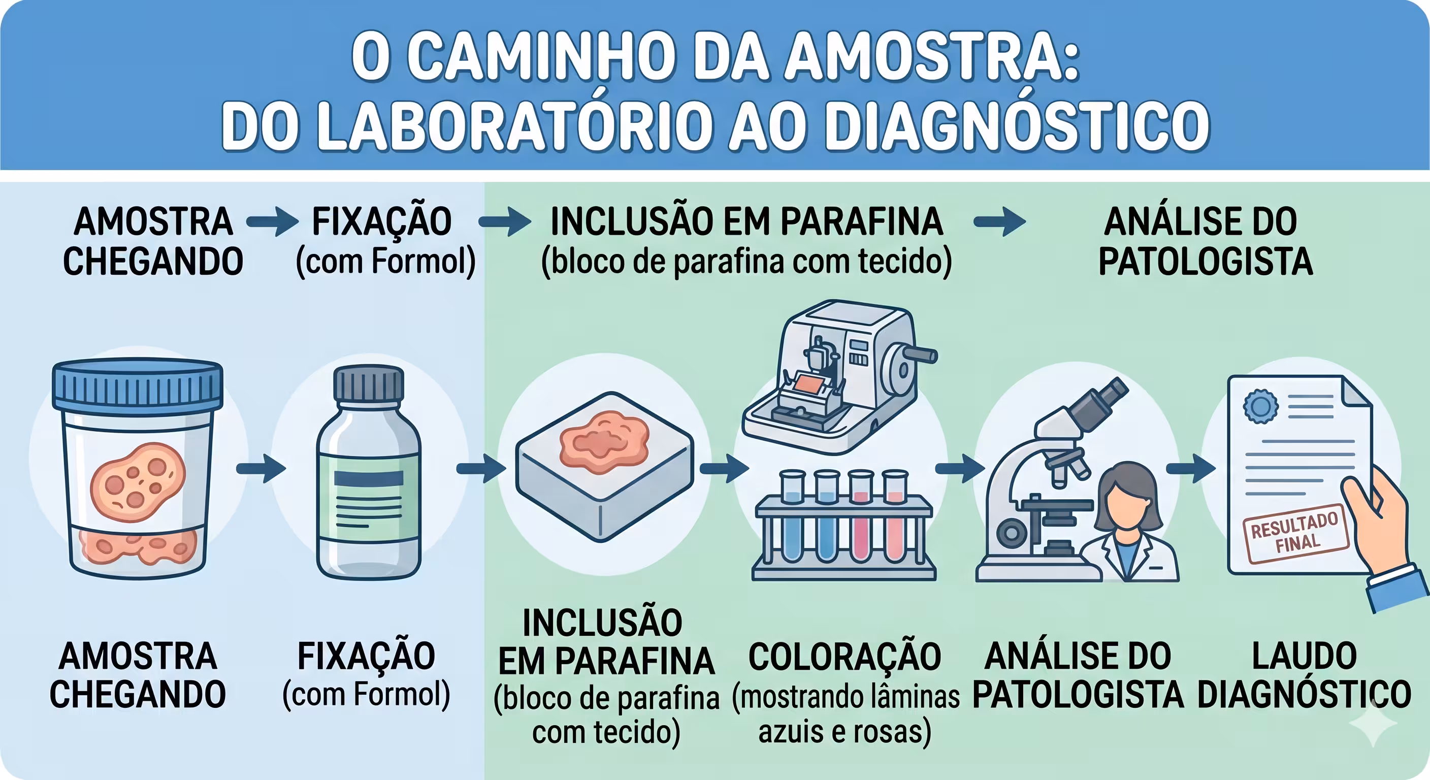 Caminho da amostra de biópsia do laboratório ao diagnóstico