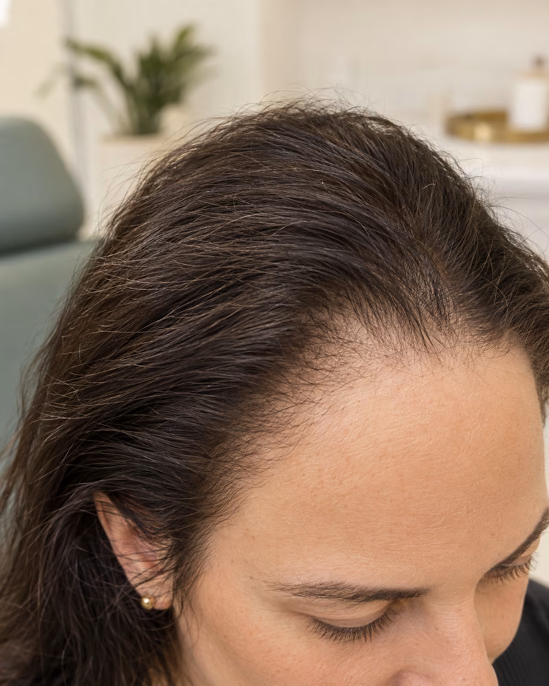 Imagem humana ilustrativa de Alopecia frontal fibrosante; não representa paciente real.