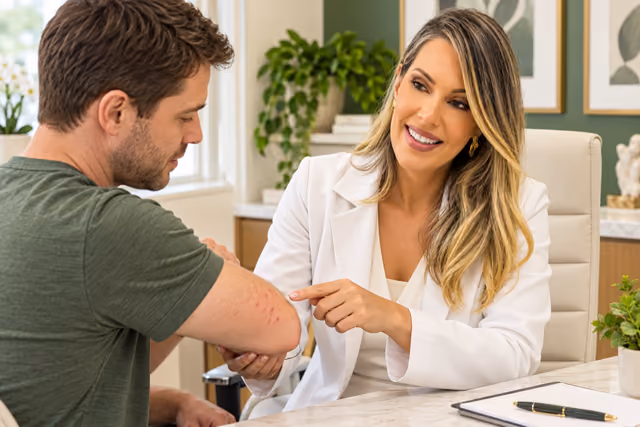 Illustrative consultation for itchy lesions on the outer elbow