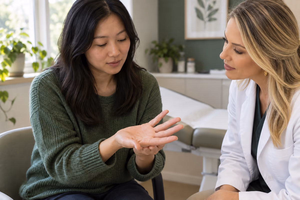 Illustrative consultation for small blisters and dry skin on the hands