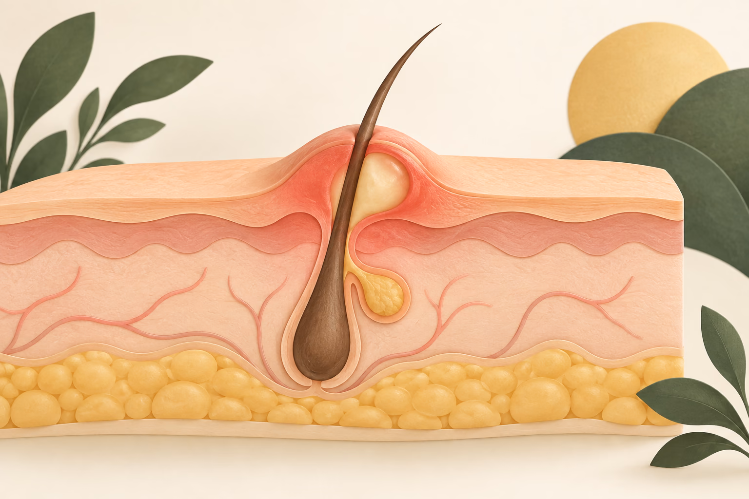 Ilustração conceitual de um folículo piloso inflamado.