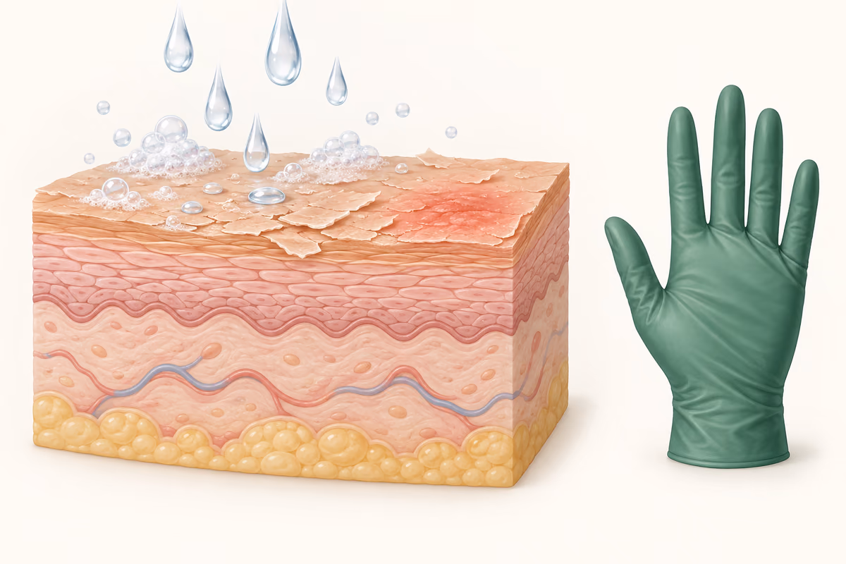 Illustration of water and cleansing agents affecting the outer skin barrier