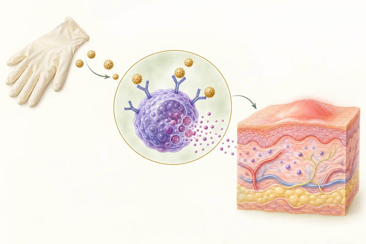 Conceptual diagram of latex proteins and mast-cell activation associated with an immediate reaction.